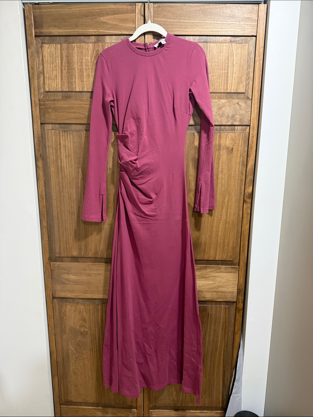 VEILED Dry Rose Ruched Long Sleeve Maxi Dress XS 58”